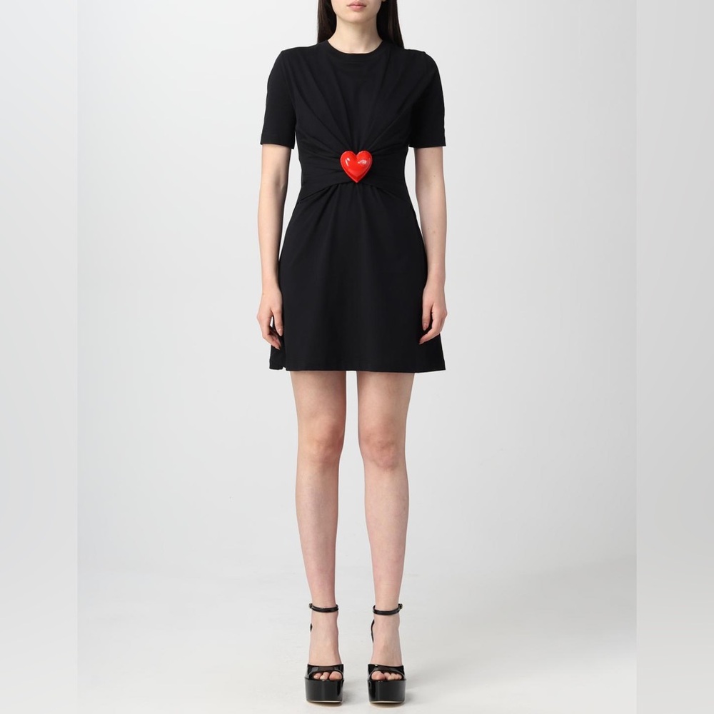 Moschino Black Mini Dress with Red Heart Accent